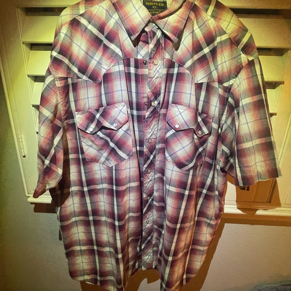 Wrangler Men's Plaid Shirt - Red and White